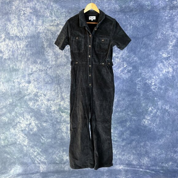 Wrangler Black Corduroy Coverall Jumpsuit Sz 12 - Picture 1 of 3
